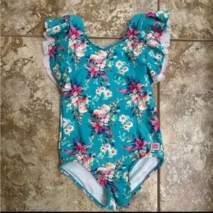 RuffleButts Floral Swimsuit with Bow